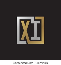 XI initial letters looping linked square elegant logo golden silver black background