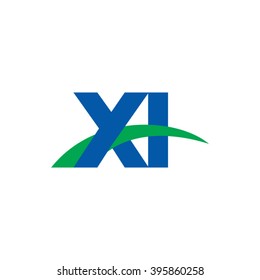 XI initial overlapping swoosh letter logo blue green