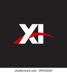 XI initial overlapping swoosh letter logo white red black background