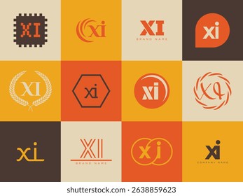 XI logo company template. Letter x and i logotype. Set different classic serif lettering and modern bold text with design elements. Initial font typography. Collection trendy business identity.