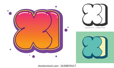 XI logo design for festival or party. Initial letter x and i in graffiti style. Creative modern lettering company name of font typography. Kids trendy logotype or identity. Vector illustration.