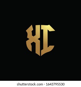 XI logo monogram with gold colors and shield shape design template