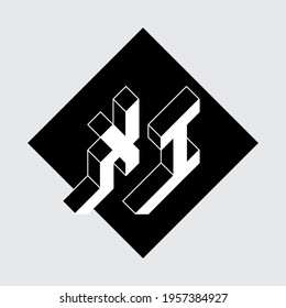 XI - monogram or logotype. Volume alphabet. Three-dimension letters X and I. Isometric 3d font for design.