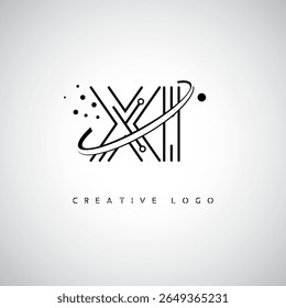 Logotipo do Monograma da Órbita XI - Marca de Letra Mínima Futurista com Linha de Arte Circular, Pontos Inspirados na Tecnologia e Conceito de Movimento Espacial para Identidade de Marca Moderna