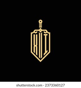 XI escudo vintage y logo inicial de la espada en un diseño profesional de alta calidad que se imprimirá a través de cualquier medio impreso