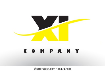 XI X I  Black and Yellow Letter Logo with White Swoosh and Curved Lines.