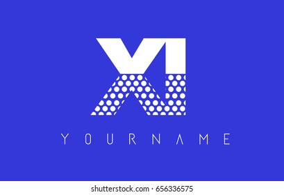 XI X I Dotted Pattern Letter Logo Design Vector with Blue Background.