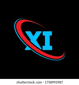 Logo-Design von XI X I-Buchstaben. Anfangsbuchstabe XI verlinkter Kreis Großbuchstaben Monogramm Logo rot und blau. XI-Logo, X-I-Design. xi, x i