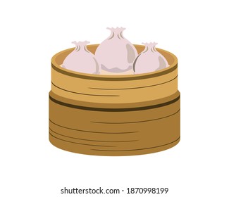 Xialongbao or Dim Sum on the Wooden Basket Vector