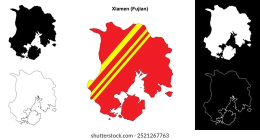 Xiamen blank outline map set