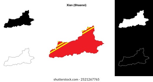 Xian blank outline map set