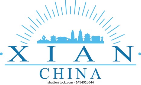 Xian China. Banner Design. City Skyline. Silhouette Vector. Famous Monuments.