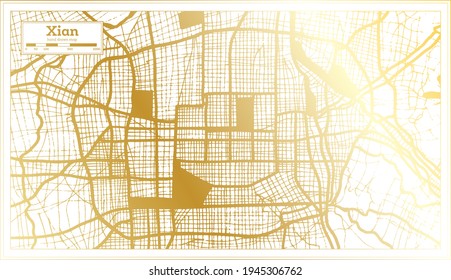 Xian China City Map in Retro Style in Golden Color. Outline Map. Vector Illustration.