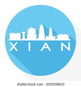 Xian China Flat Icon Skyline Silhouette Design City Vector Art