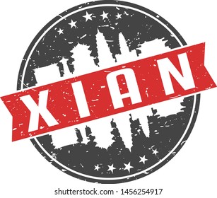 Xian China Round Travel Stamp. Icon Skyline City Design. Seal Tourism Ribbon Illustration Badge Vector.