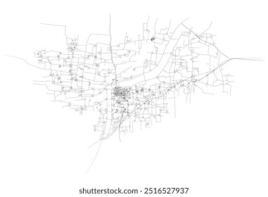 Xian China,accurate map, detail Streets Roads Map,editable vector element template image for marketing ,product ,wall art