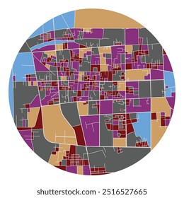 Xian China,city centre,accurate map,Urban detail Streets Roads color Map,editable vector element template image for marketing ,product ,wall art 