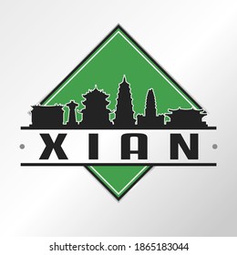 Xi'an, Shaanxi, China Skyline Logo. Adventure Landscape Design Vector Illustration.