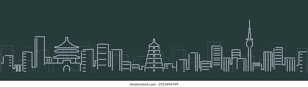 Xi'an Simple Lines Skyline on Dark Background