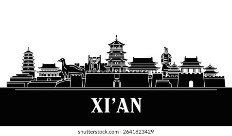 Xian skyline with China Cityscape vector.