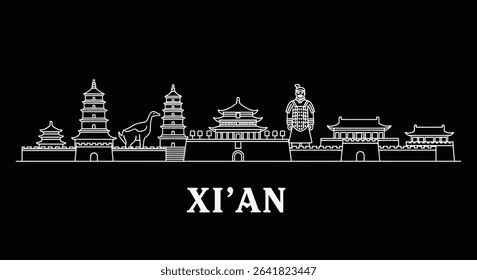 Xian Skyline China Landmark Black Background.