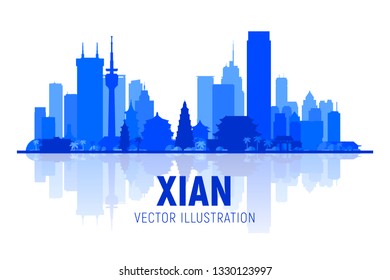 Xian skyline. (China ) Vector illustration. Business travel and tourism concept with modern buildings. Image for presentation, banner, web site.