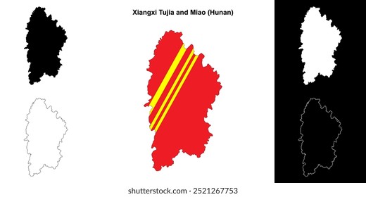 Xiangxi Tujia and Miao mapa em branco esboço definido