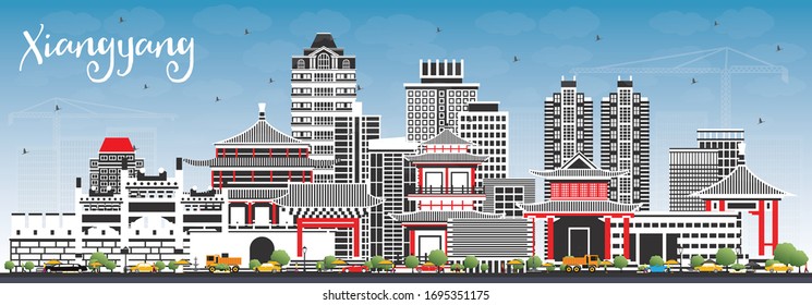 Xiangyang China City Skyline with Color Buildings and Blue Sky. Vector Illustration. Business Travel and Tourism Concept with Historic and Modern Architecture. Xiangyang Cityscape with Landmarks.