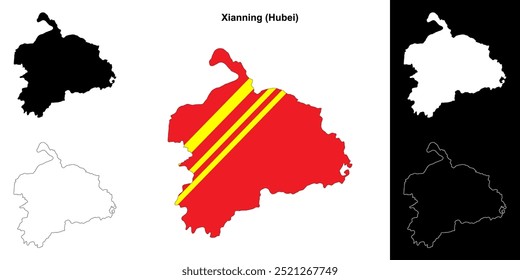 Xianning blank outline map set