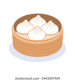 Xiao long bao in bamboo steamer vector illustration