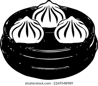Xiao long bao, food, isolated, vintage drawing, vector illustration, black color