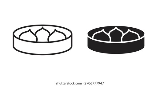Xiao longo bao ícone vetor glifo vetor plana e moda traçado linha pack