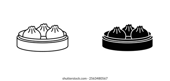 Xiao long bao icons in outline and fill. vector illustration for ui.