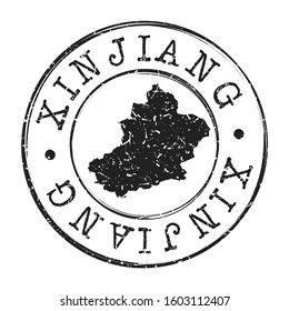 Xinjiang China Map Postmark. Silhouette Postal Passport. Stamp Round Vector Icon. Vintage Postage Design.