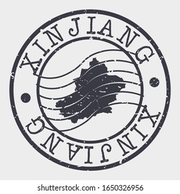 Xinjiang China Stamp Postal. A Map Silhouette Seal. Passport Round Design. Vector Icon Design Retro Travel.