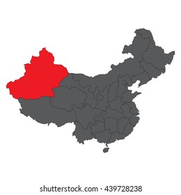 Xinjiang red map on gray China map vector