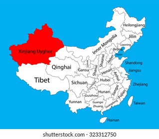 Xinjiang Uyghur  province map, China vector map illustration isolated on background. Editable China map vector.