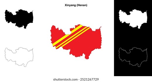 Xinyang blank outline map set