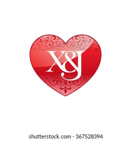 X&J initial letter logo with ornament heart shape