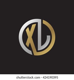 XJ initial letters looping linked circle elegant logo golden silver black background