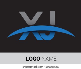 XJ initial logo company name colored grey and blue swoosh design.