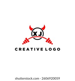 XJ initial monogram for fitnes or gym logo with devil style design