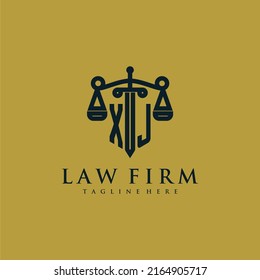 XJ initial monogram for lawfirm logo with sword and scale