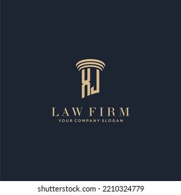 Logotipo inicial de la firma de abogados en monograma XJ con diseño de hitos