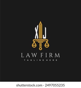 XJ initial monogram for lawfirm logo with sword and scale