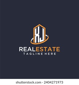 XJ initial monogram logo real estate with building style design vector