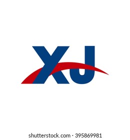 XJ initial overlapping swoosh letter logo blue red