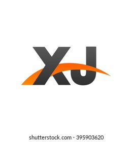 XJ initial overlapping swoosh letter logo black orange