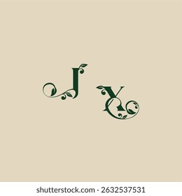 XJ letter concept of elegant beautifull wedding organic logo with monogram and leaf