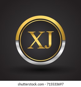 XJ Letter logo in a circle, gold and silver colored. Vector design template elements for your business or company identity.